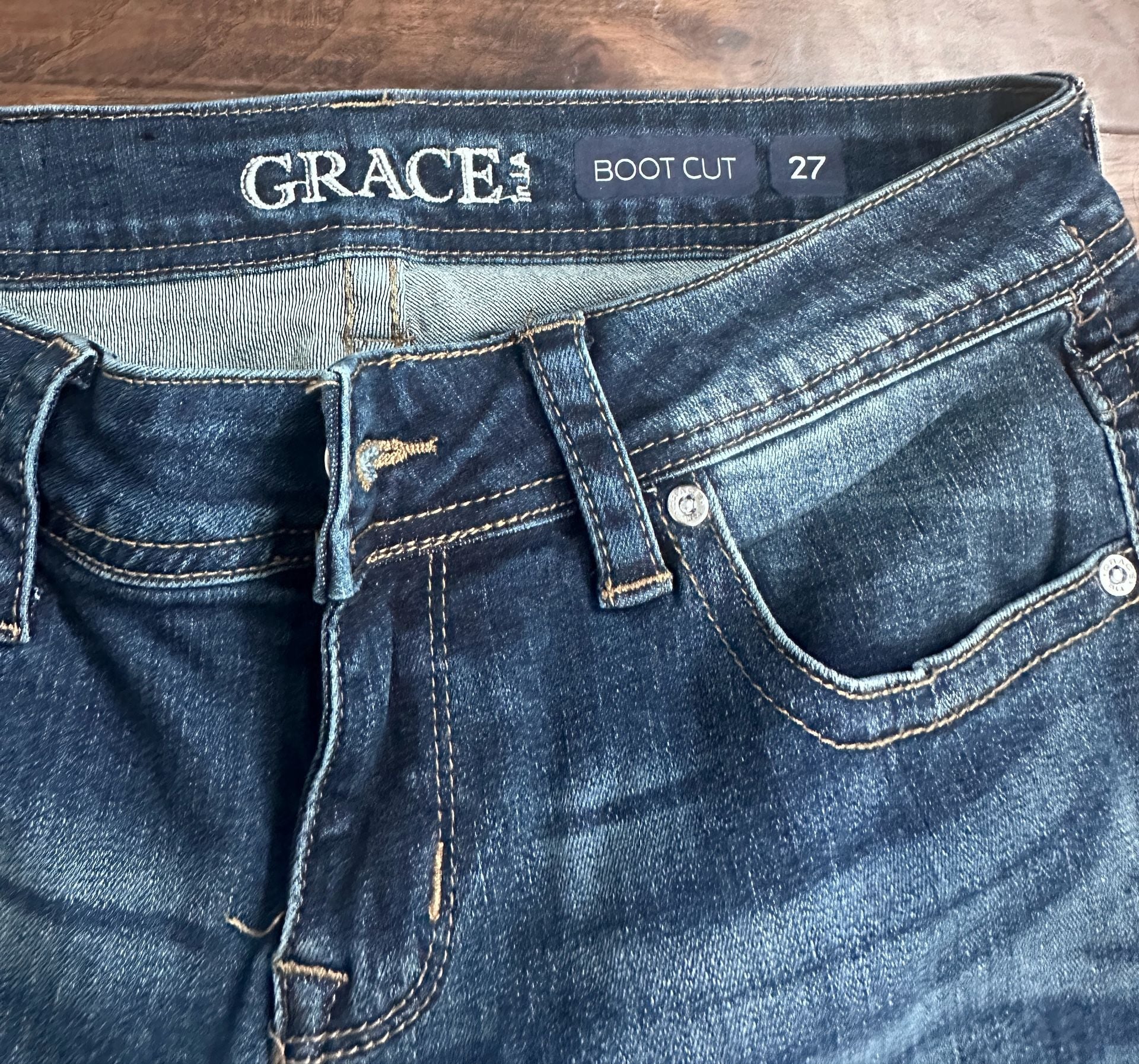 Grace In LA Boot Cut Jeans Size 27 Floral Embroidery 6