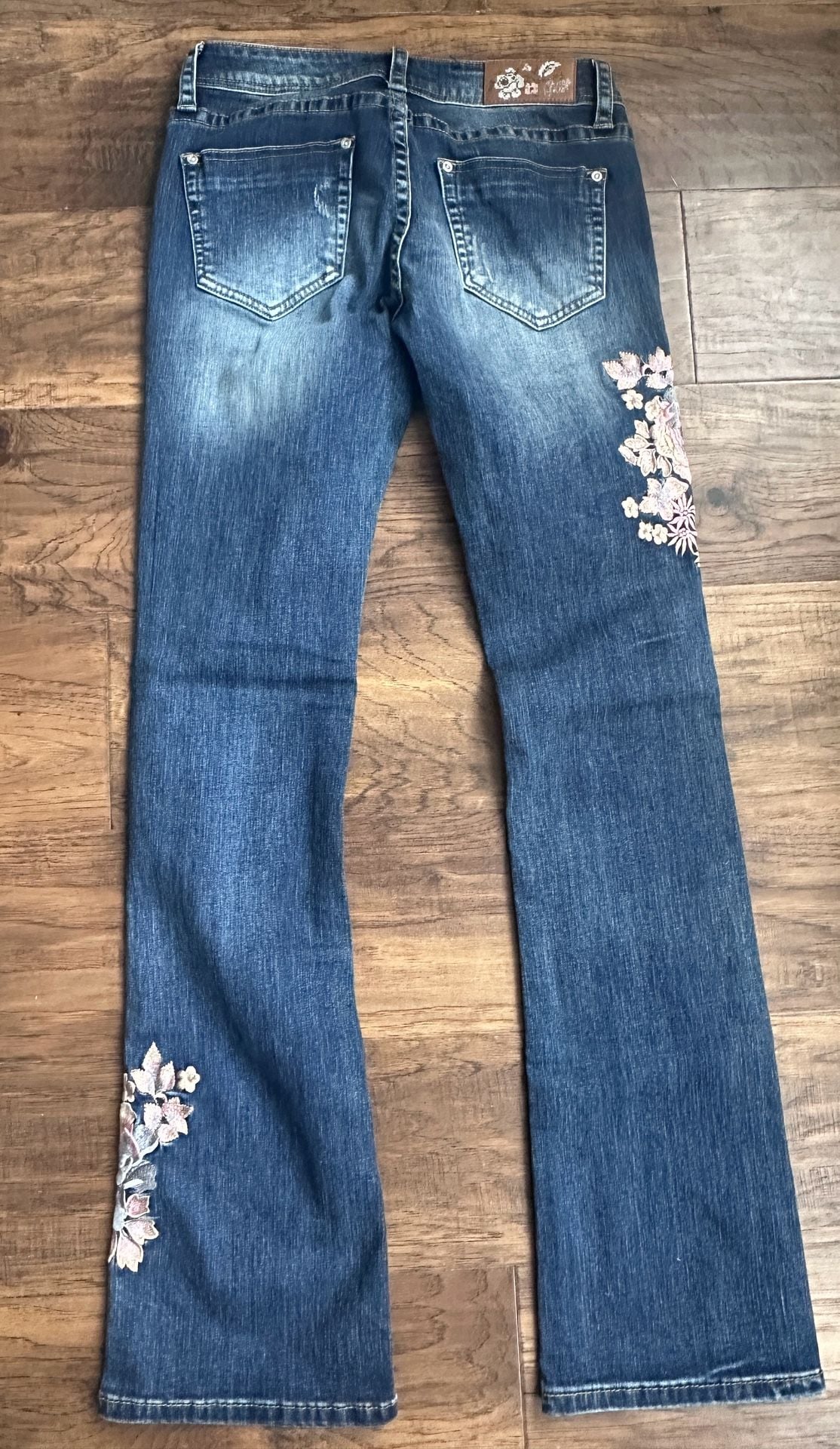Grace In LA Boot Cut Jeans Size 27 Floral Embroidery 7