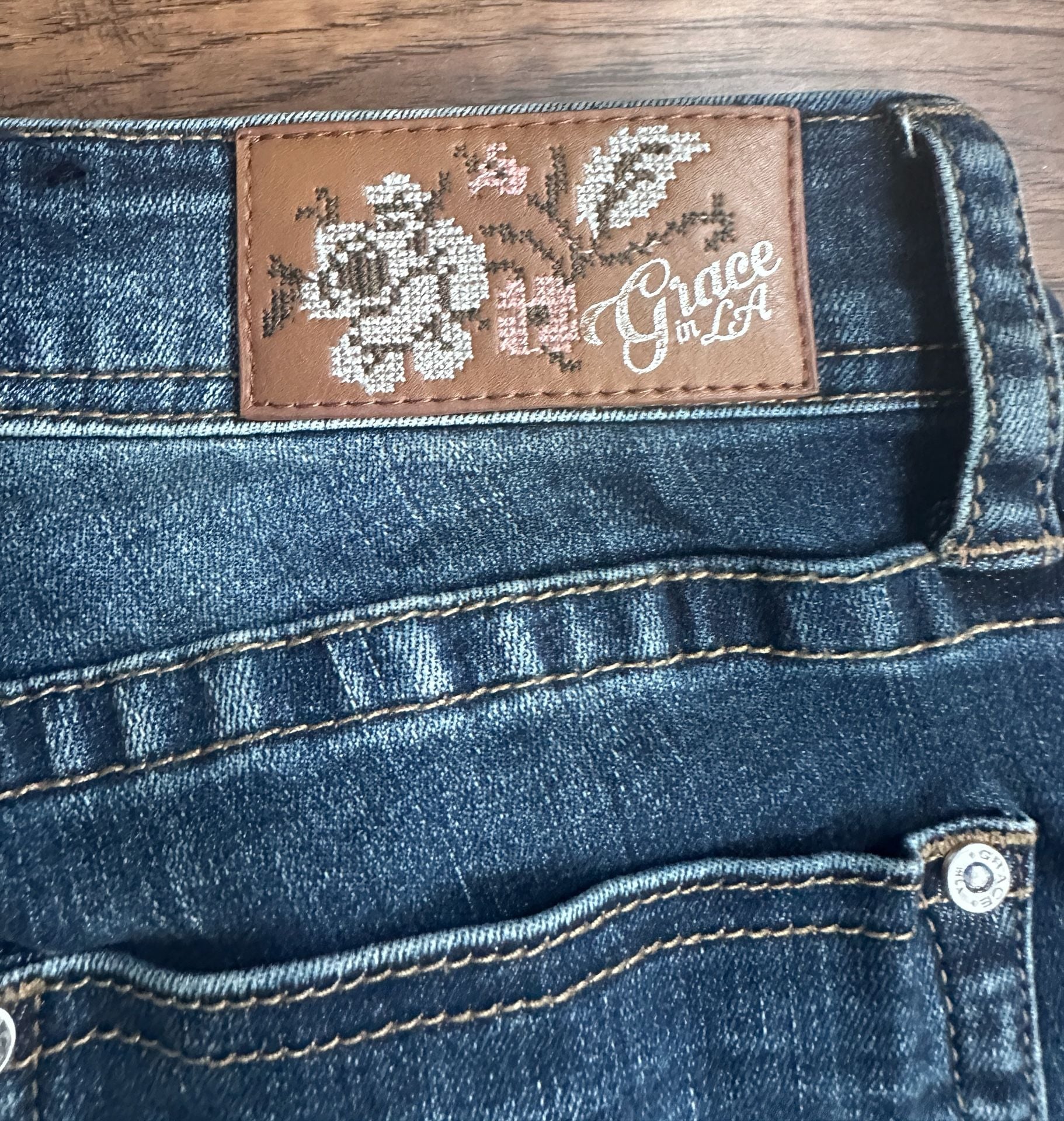 Grace In LA Boot Cut Jeans Size 27 Floral Embroidery 9