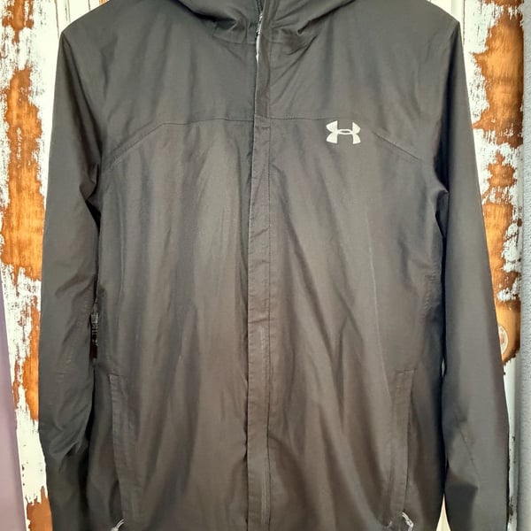 Under Armour Mens Storm Windbreaker Jacket Size S Black Hooded Water Resistant