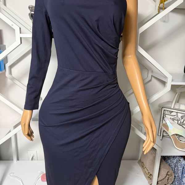 BAE Women Elegant Ruched Mesh Party Evening Midi Dress With Long Sleeves, Slim Fit, For Autumn