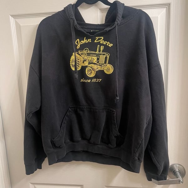 John Deere VINTAGE John Deere Sweatshirt Hoodie L Black Distressed
