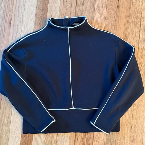 Victor Glemaud Cropped Pullover Sweatshirt Size XS Black White Piping