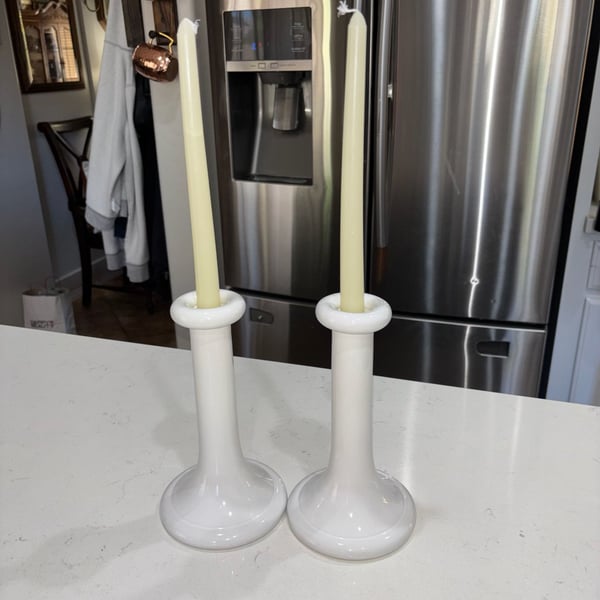 Alcobacã White Ceramic Portugal Candlestick Holders Taper Set 9”