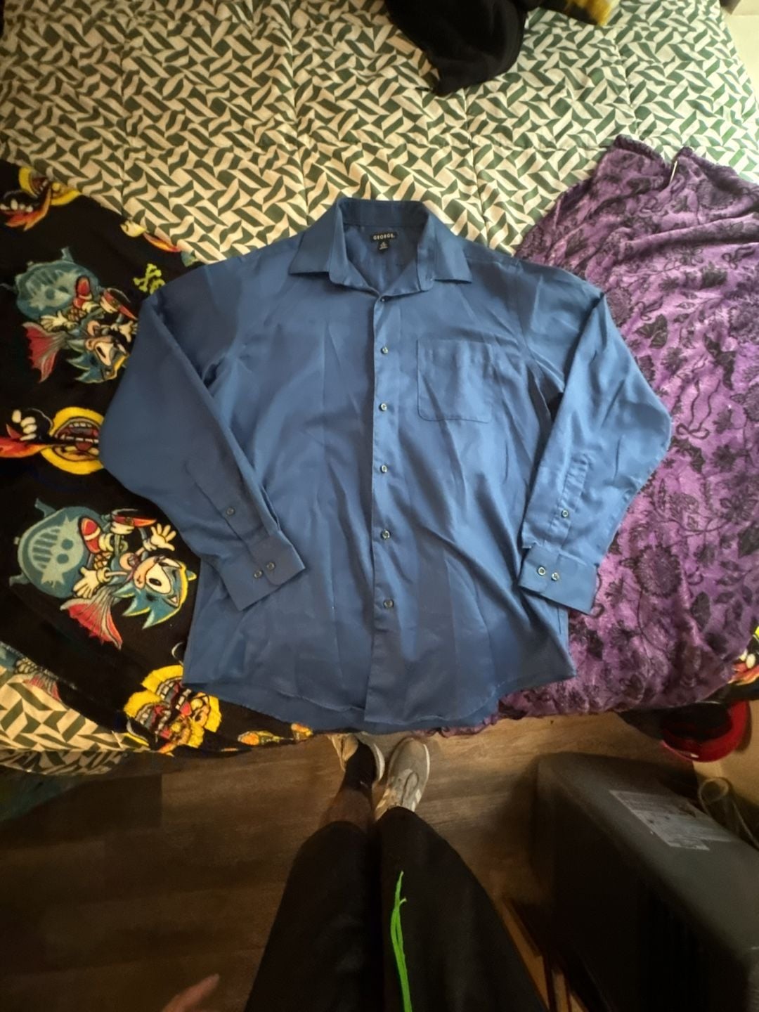 George Long Sleeve Dress Shirt Size 15-15.5 Blue 2