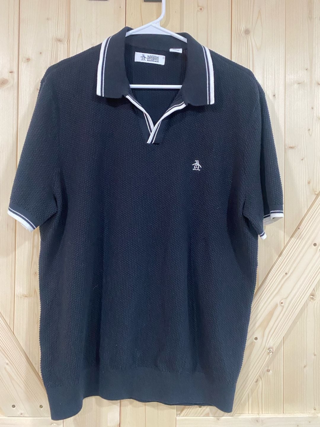 Original Penguin Honeycomb Sweater Polo Size L Black Johnny Collar 2