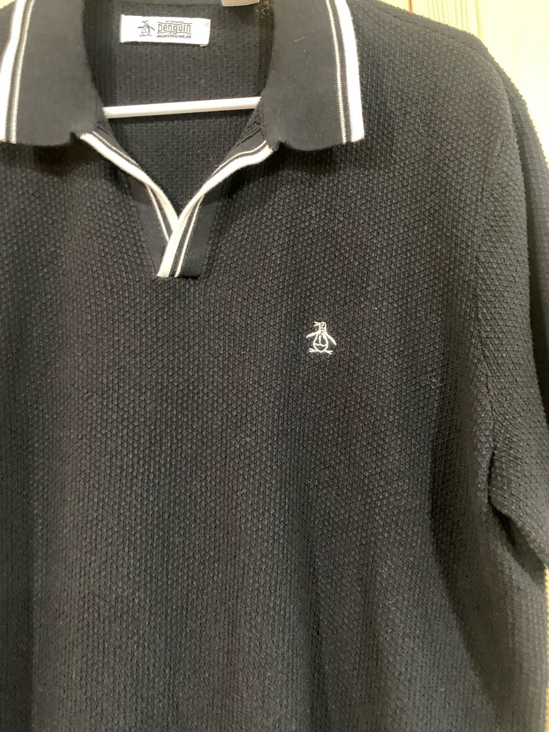 Original Penguin Honeycomb Sweater Polo Size L Black Johnny Collar 3