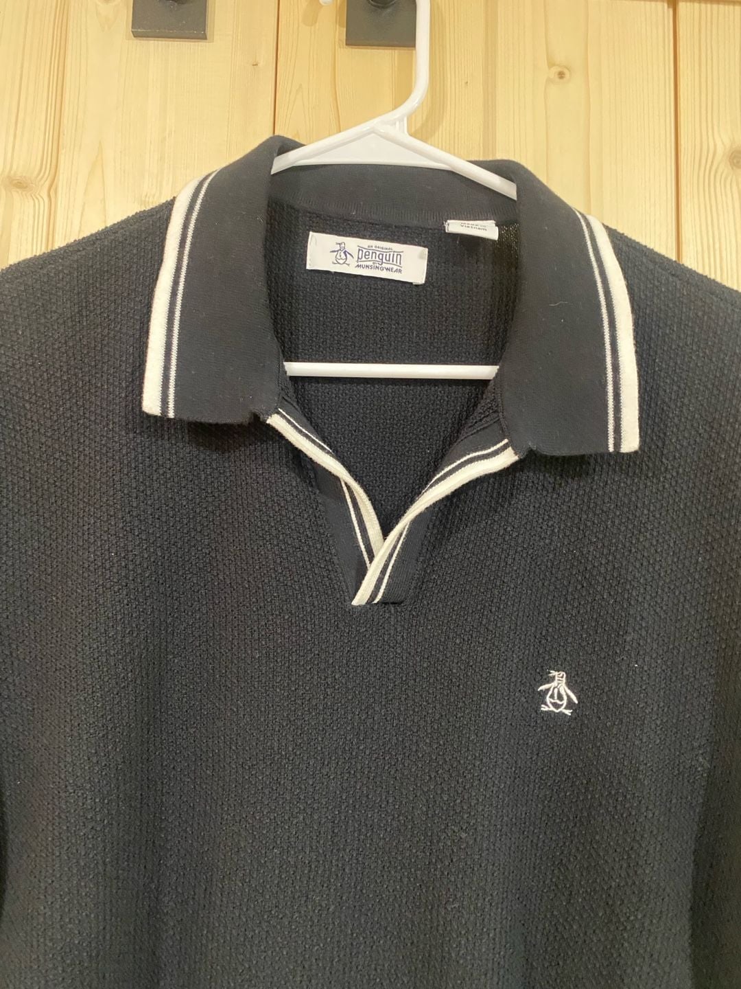 Original Penguin Honeycomb Sweater Polo Size L Black Johnny Collar 4