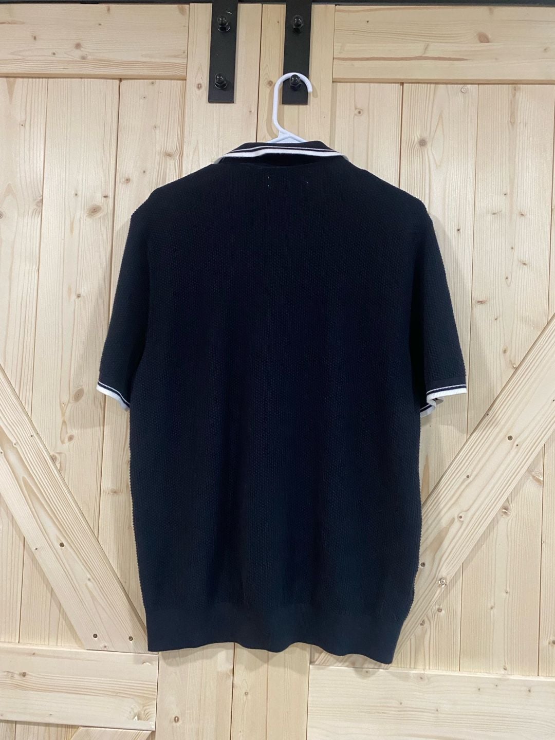 Original Penguin Honeycomb Sweater Polo Size L Black Johnny Collar 5