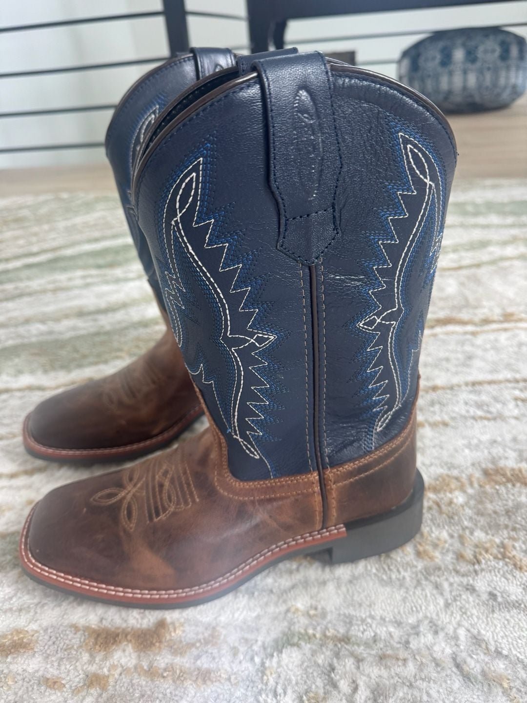 J.B. Dillon Square Toe Western Boots Size 4 M Brown Blue JBS2001Y 2