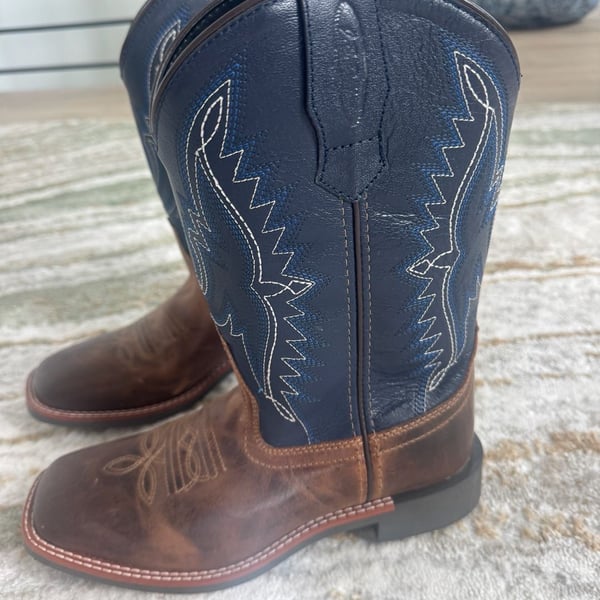 J.B. Dillon Square Toe Western Boots Size 4 M Brown Blue JBS2001Y