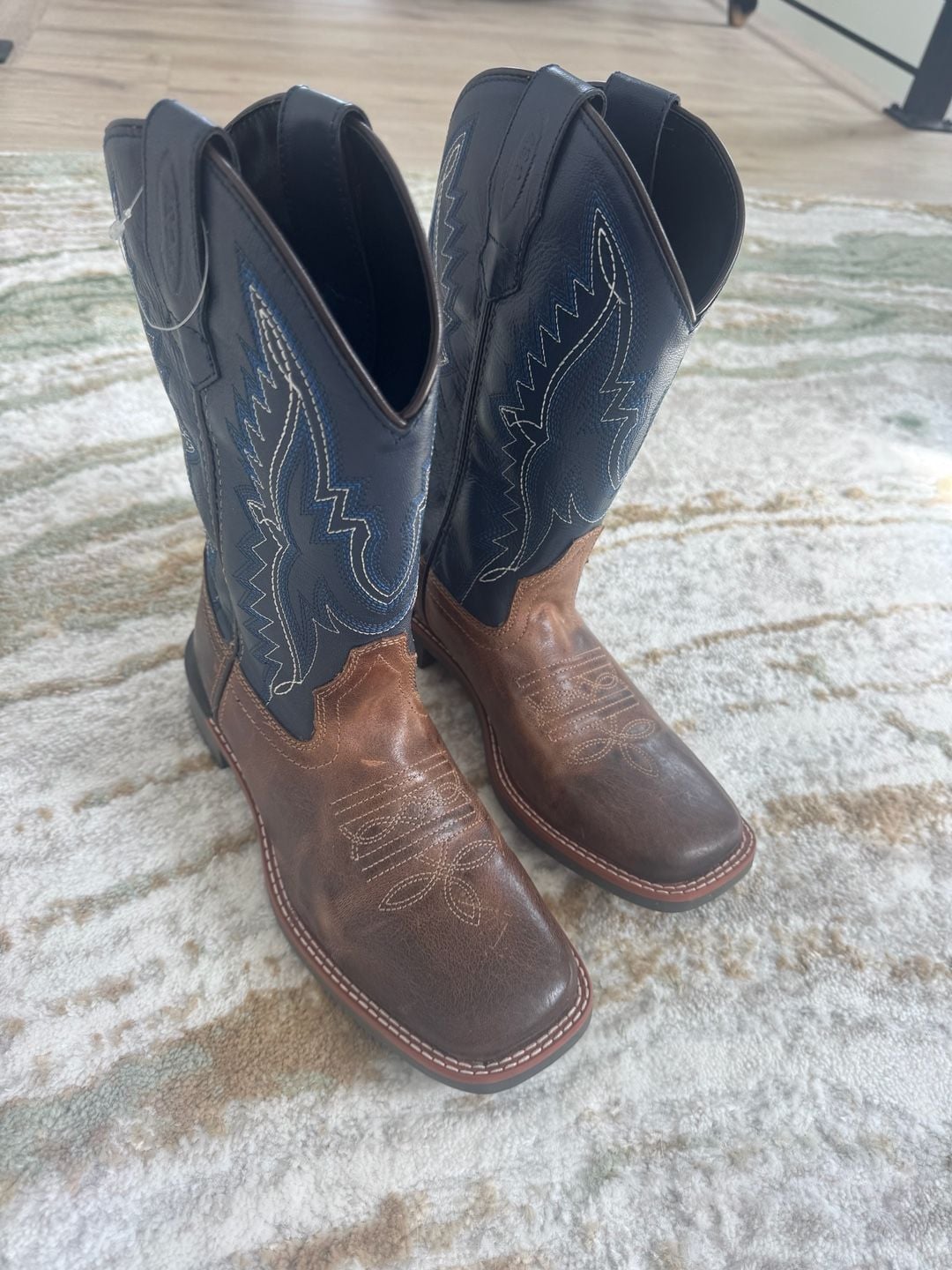 J.B. Dillon Square Toe Western Boots Size 4 M Brown Blue JBS2001Y 5