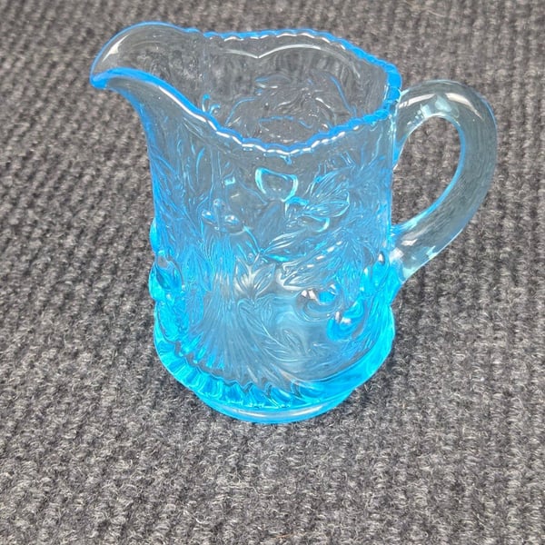 LG Wright Blue Opalescent Wreathed Cherries Creamer