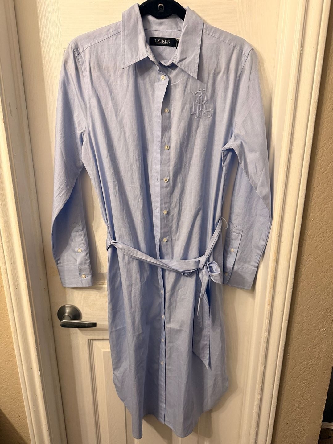 Lauren Ralph Lauren Belted Long Sleeve Shirtdress Light Blue 2