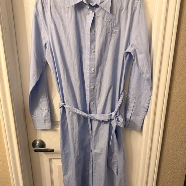 Lauren Ralph Lauren Belted Long Sleeve Shirtdress Light Blue
