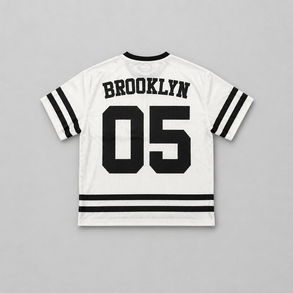 FUBU Brooklyn 05 Jersey Size L White Black Mesh V-Neck T-Shirt 3