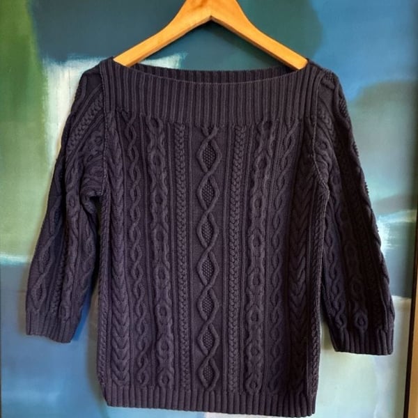Ralph Lauren Sport Sweater Size M Blue Cable Knit Hand Knit