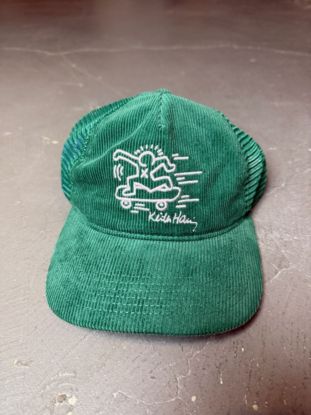 Keith Haring X Mad Engine Trucker Hat Green Corduroy Mesh Snapback Skater 2
