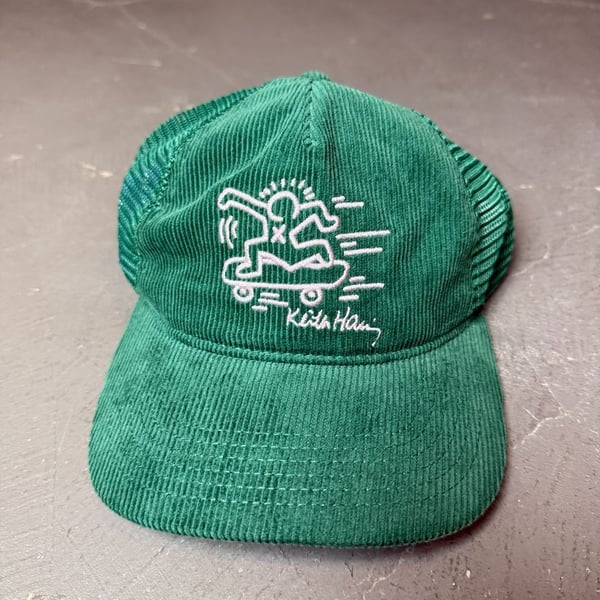 Keith Haring X Mad Engine Trucker Hat Green Corduroy Mesh Snapback Skater