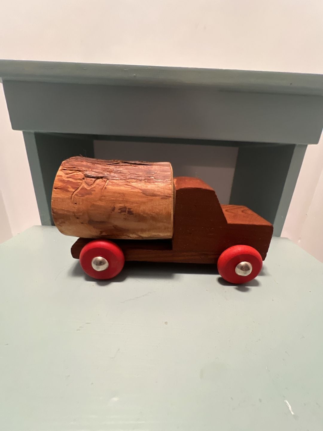 Vintage California Redwood Logger Wooden Toy Truck Red Wheels 1