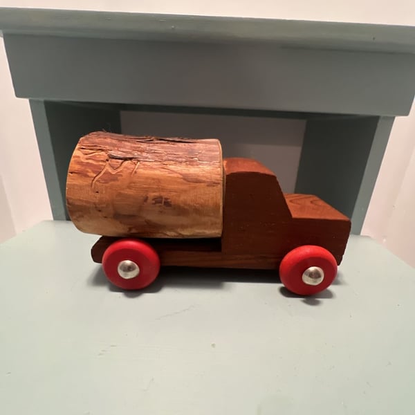 Vintage California Redwood Logger Wooden Toy Truck Red Wheels