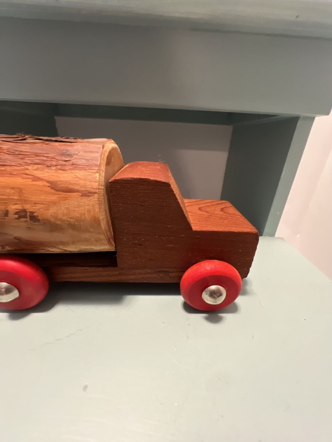Vintage California Redwood Logger Wooden Toy Truck Red Wheels 2