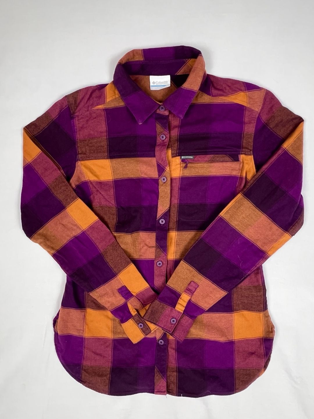 Columbia Plaid Flannel Shirt Purple Orange 2