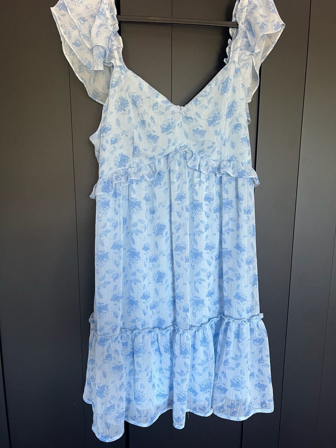Altar'd State Dress Size XL Blue Floral Ruffle Mini Tiered 2