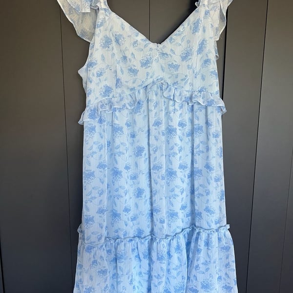 Altar'd State Dress Size XL Blue Floral Ruffle Mini Tiered