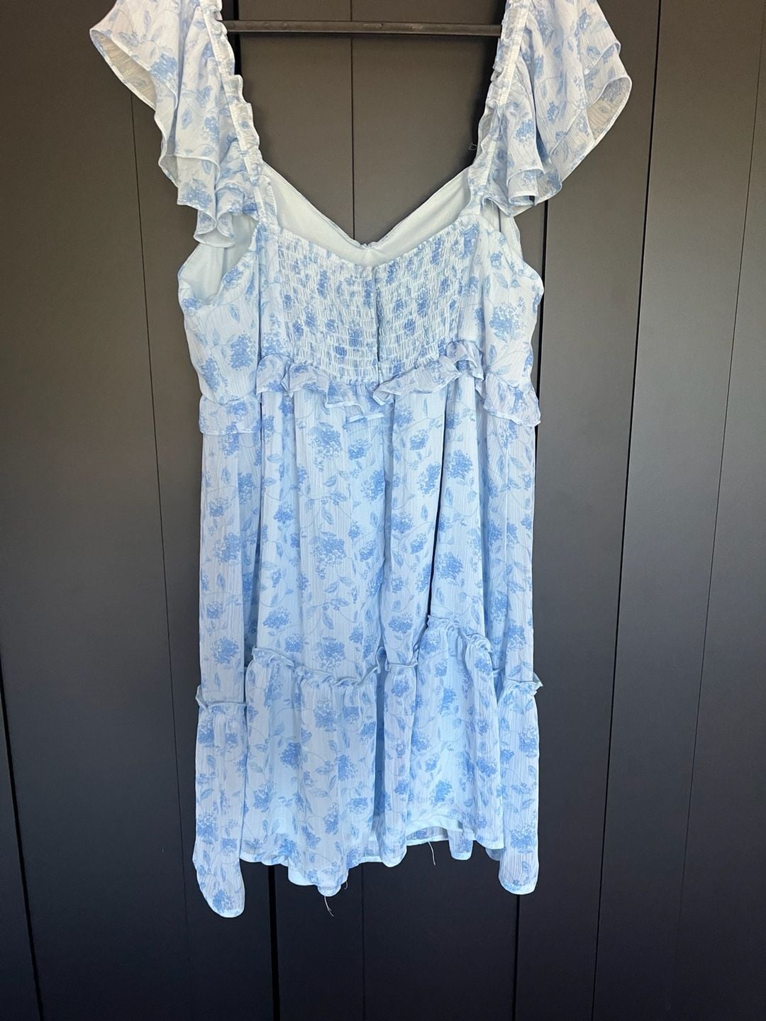 Altar'd State Dress Size XL Blue Floral Ruffle Mini Tiered 4