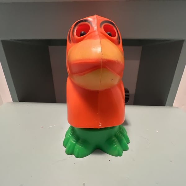 Vintage Plastic Duck Noise Maker Toy Orange and Green