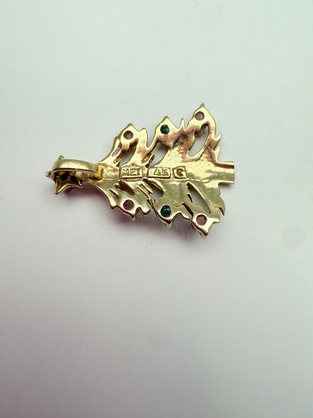 MET 14K Gold Christmas Tree Pendant Ruby Emerald Diamond Charm 7