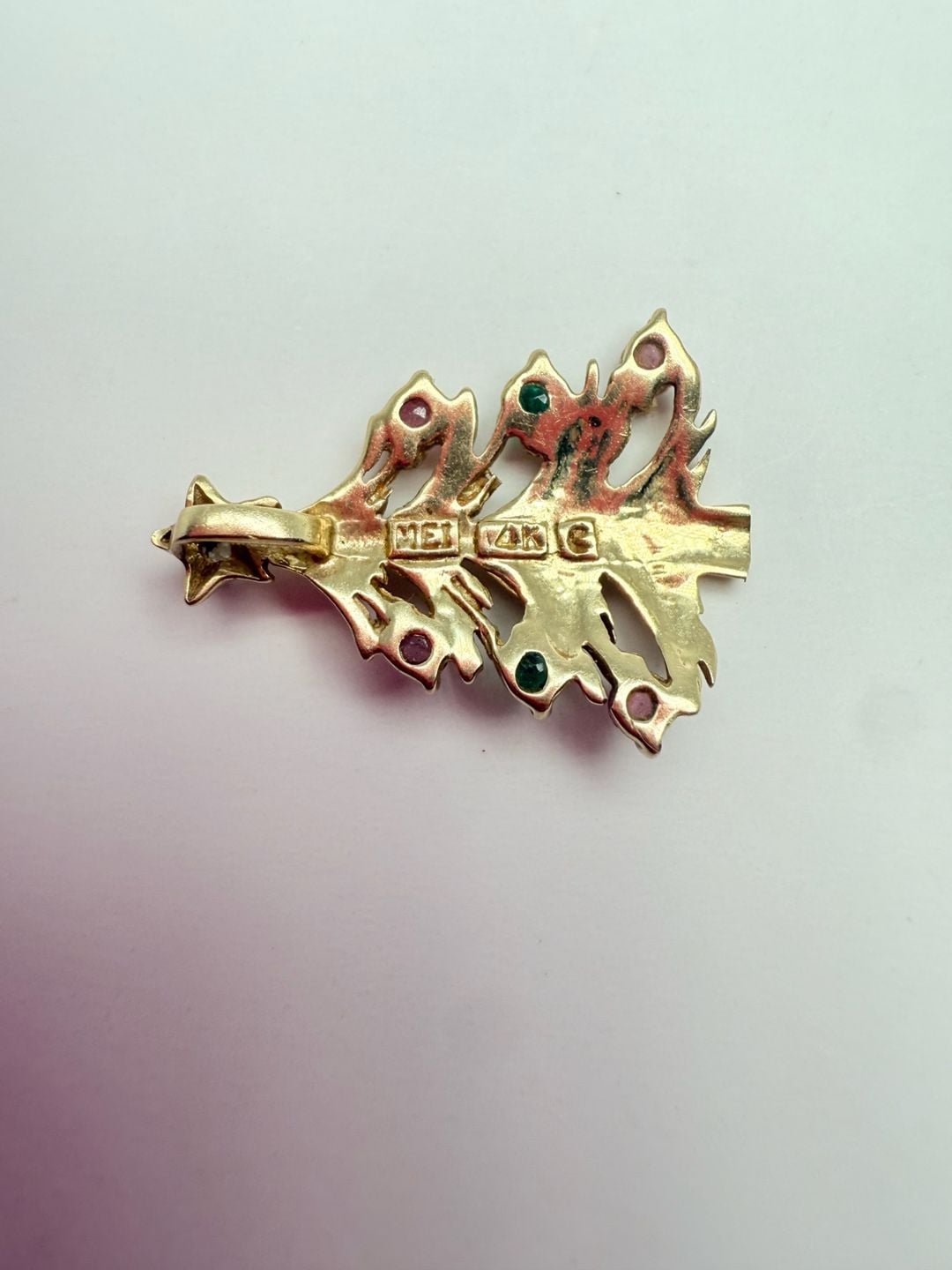 MET 14K Gold Christmas Tree Pendant Ruby Emerald Diamond Charm 8