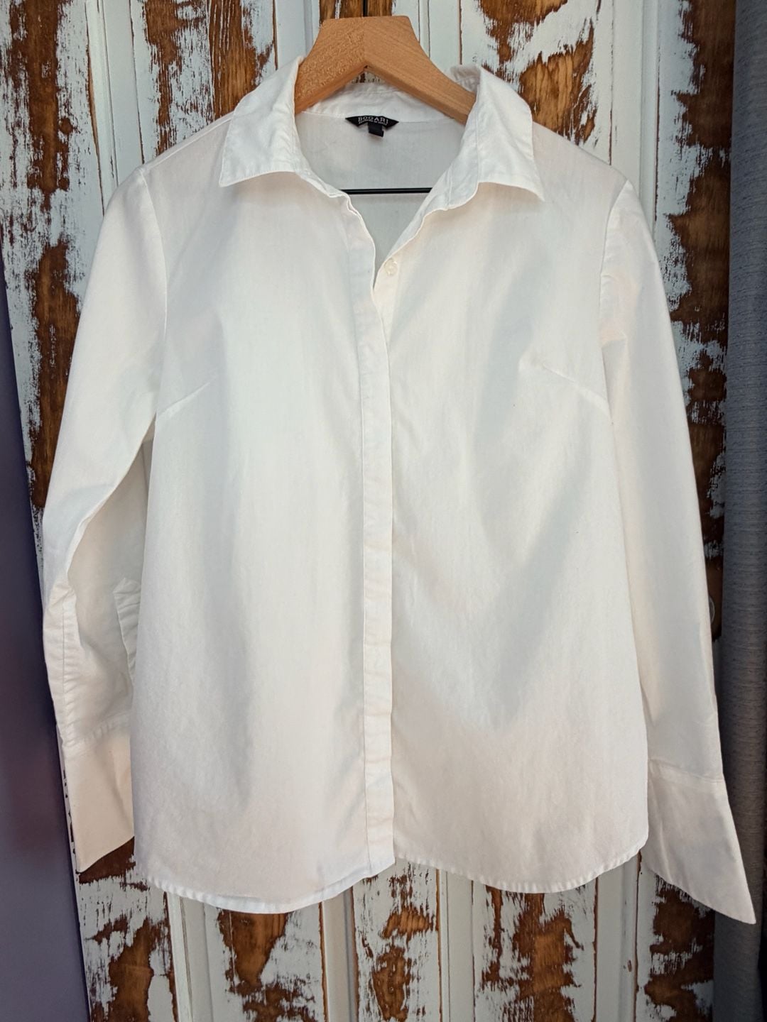 Bogari Womens Button Down Long Sleeve Shirt Size M White Collared Capsule 2