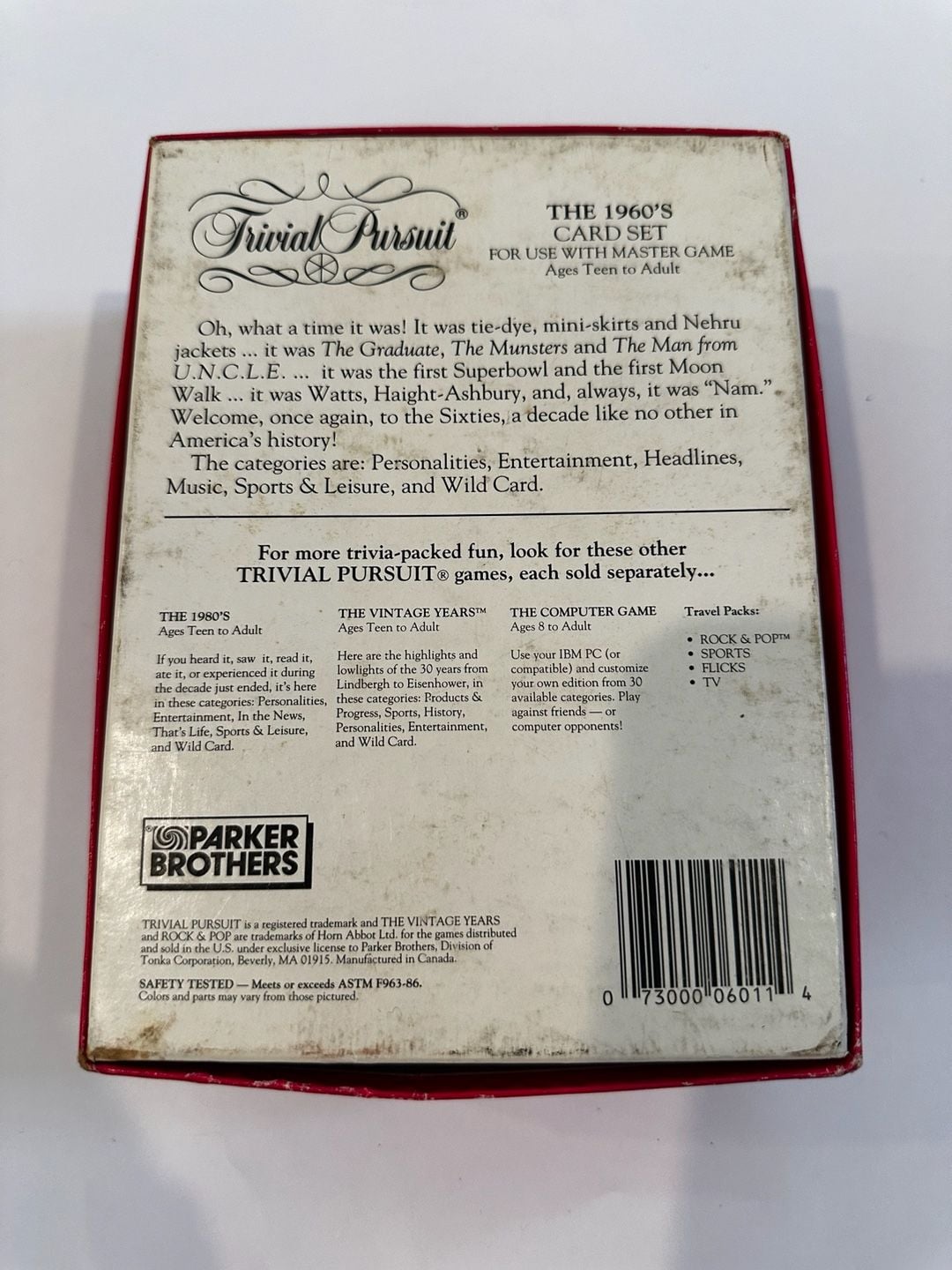 Parker Brothers Trivial Pursuit The 1960's Card Set 6