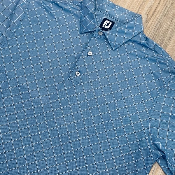 FootJoy Grid Golf Polo Size L Blue White Diamond Check Short Sleeve Shirt