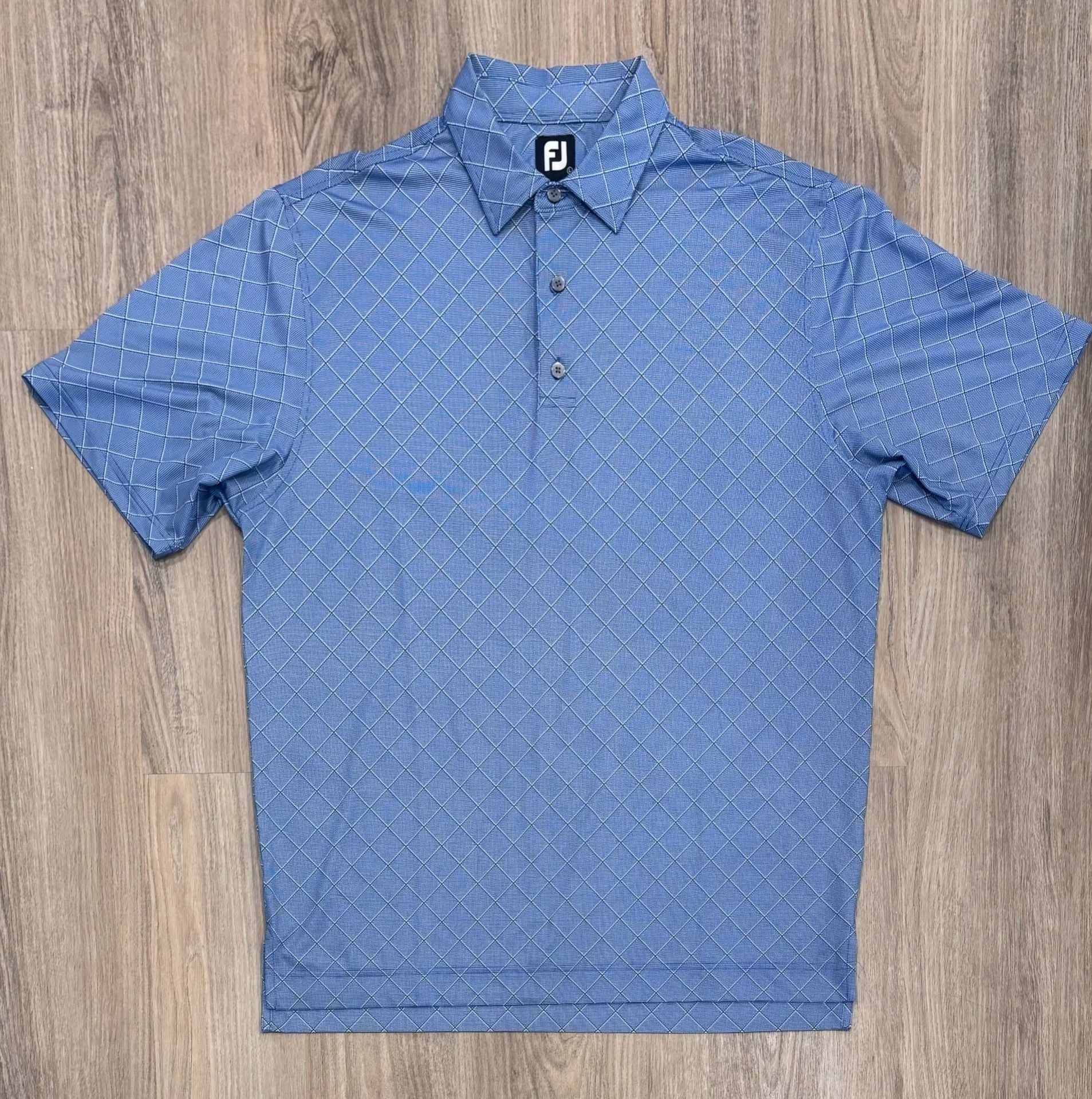 FootJoy Grid Golf Polo Size L Blue White Diamond Check Short Sleeve Shirt 3