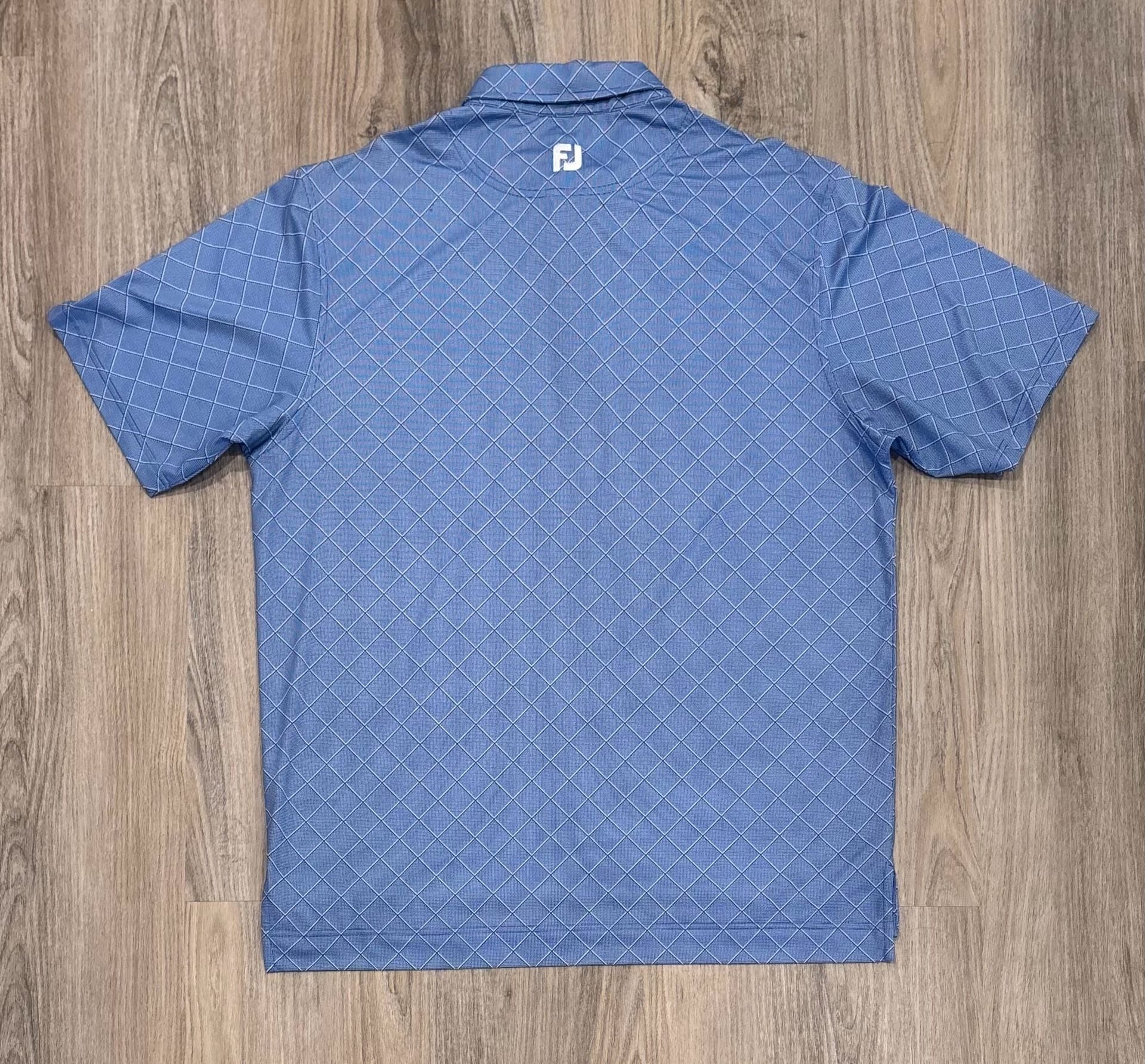 FootJoy Grid Golf Polo Size L Blue White Diamond Check Short Sleeve Shirt 4