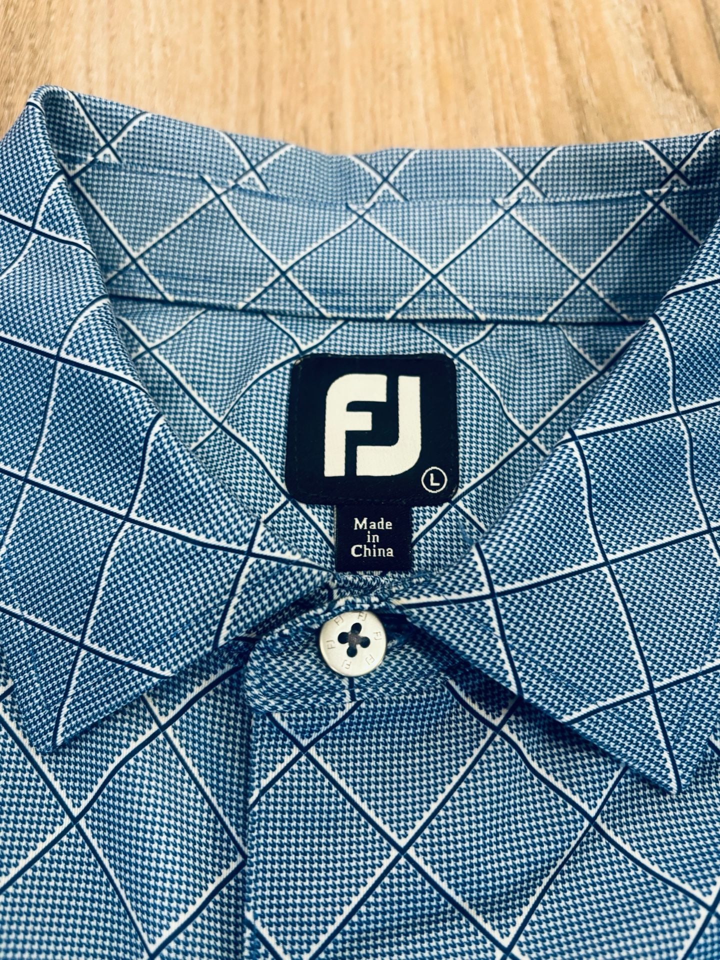 FootJoy Grid Golf Polo Size L Blue White Diamond Check Short Sleeve Shirt 5