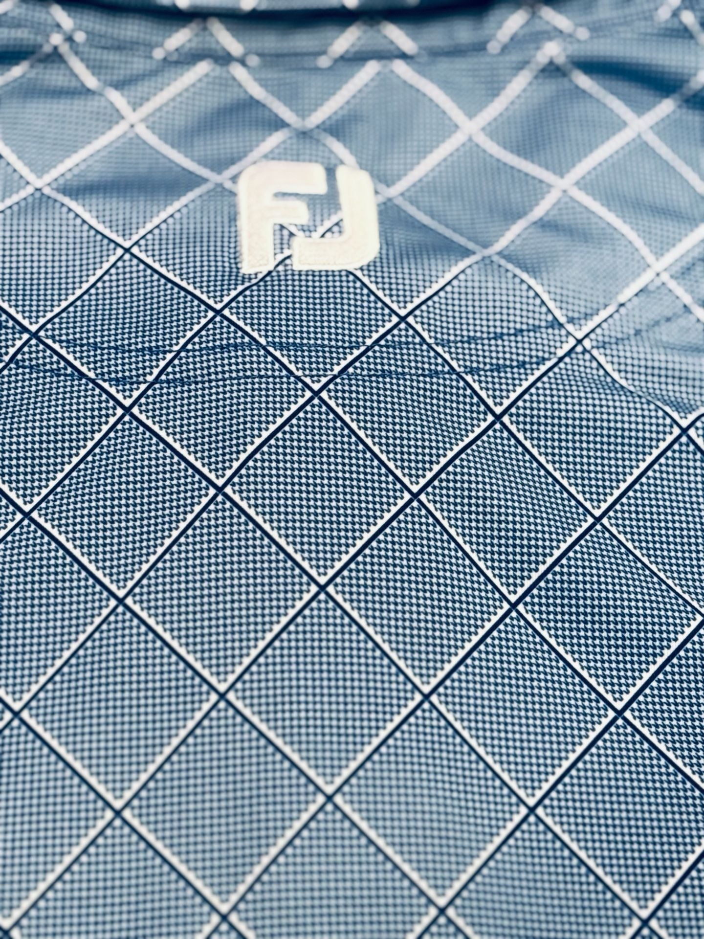 FootJoy Grid Golf Polo Size L Blue White Diamond Check Short Sleeve Shirt 7