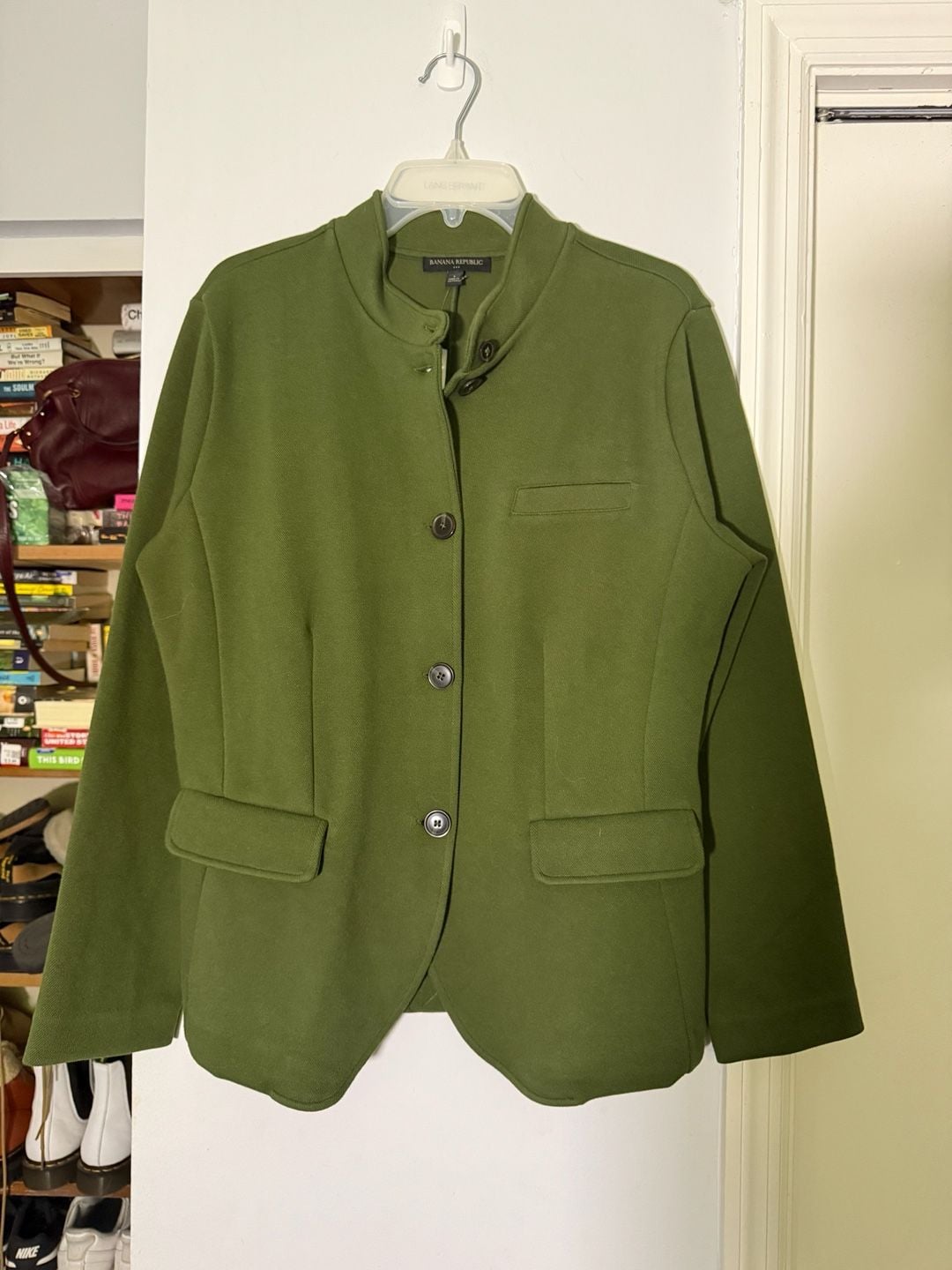 Banana Republic Knit Blazer Size L Olive Green Button Front 2