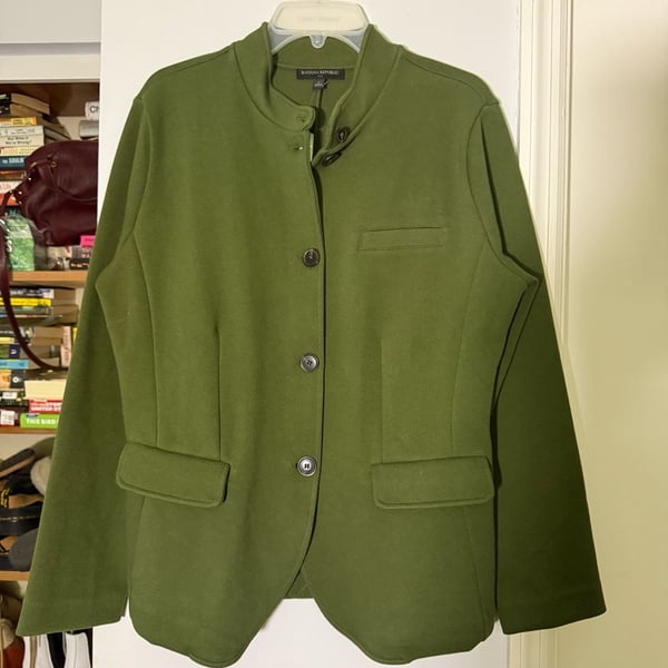 Banana Republic Knit Blazer Size L Olive Green Button Front