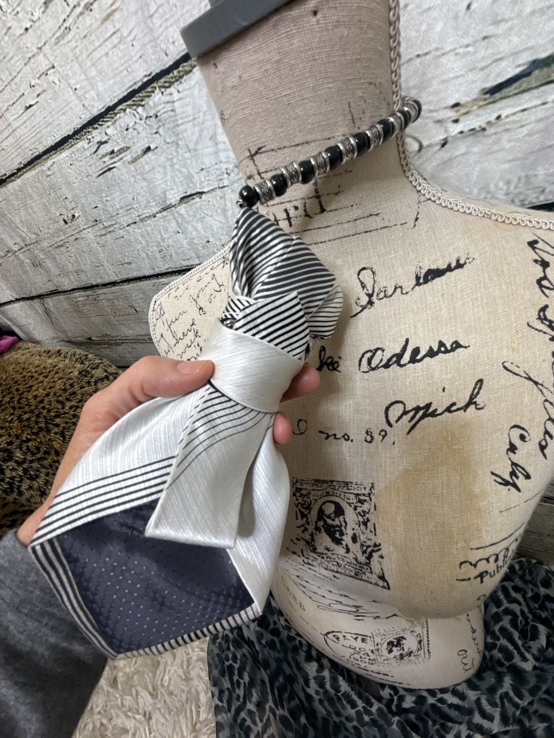 Upcycled Silk Tie Necklace Charlie Chaplin Brooch 5