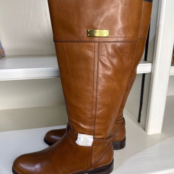 Coach Micha Calf Knee High Boots Size 6 M Chestnut Wide New 