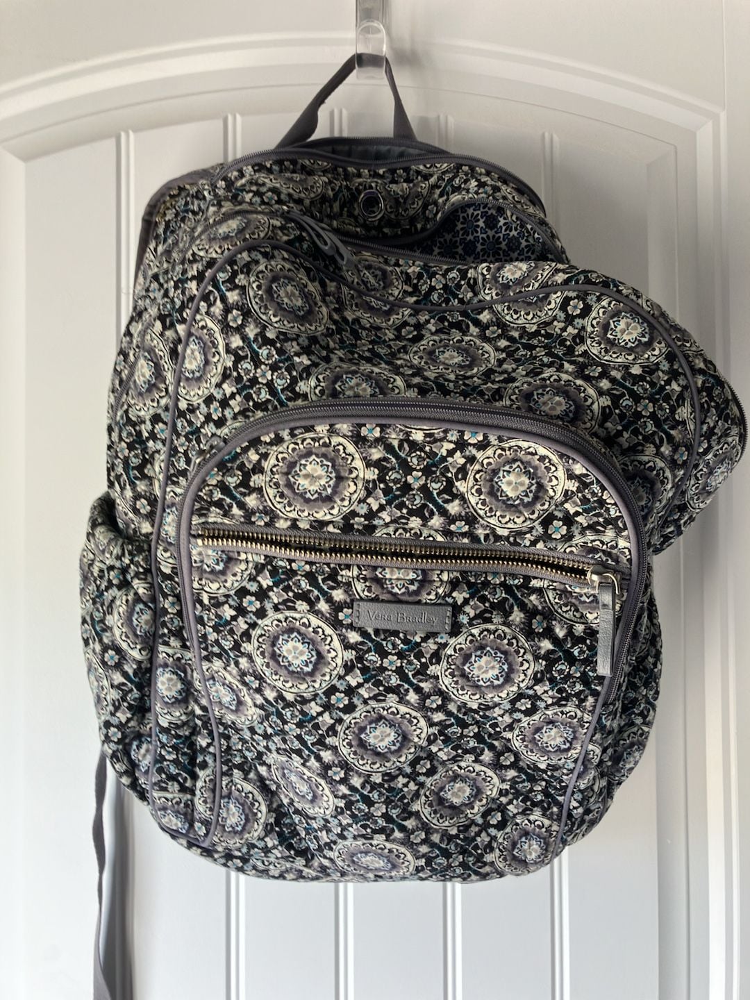 Vera Bradley Backpack Quilted Medallion Cotton Grey Black 2