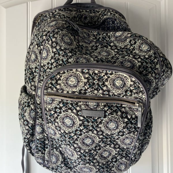 Vera Bradley Backpack Quilted Medallion Cotton Grey Black