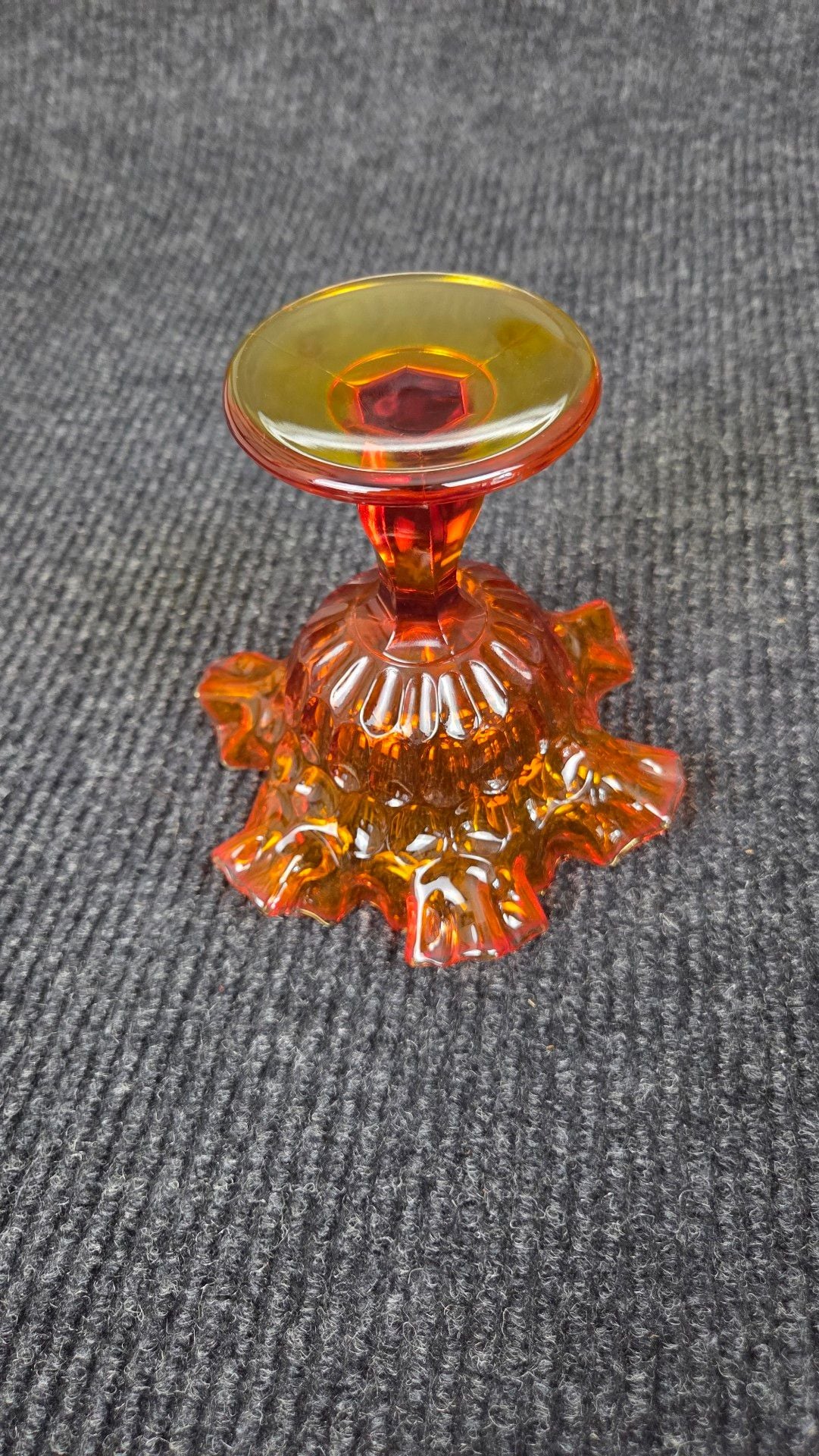 Fenton Amberina Glass Ruffled Pedestal Compote Thumbprint 6