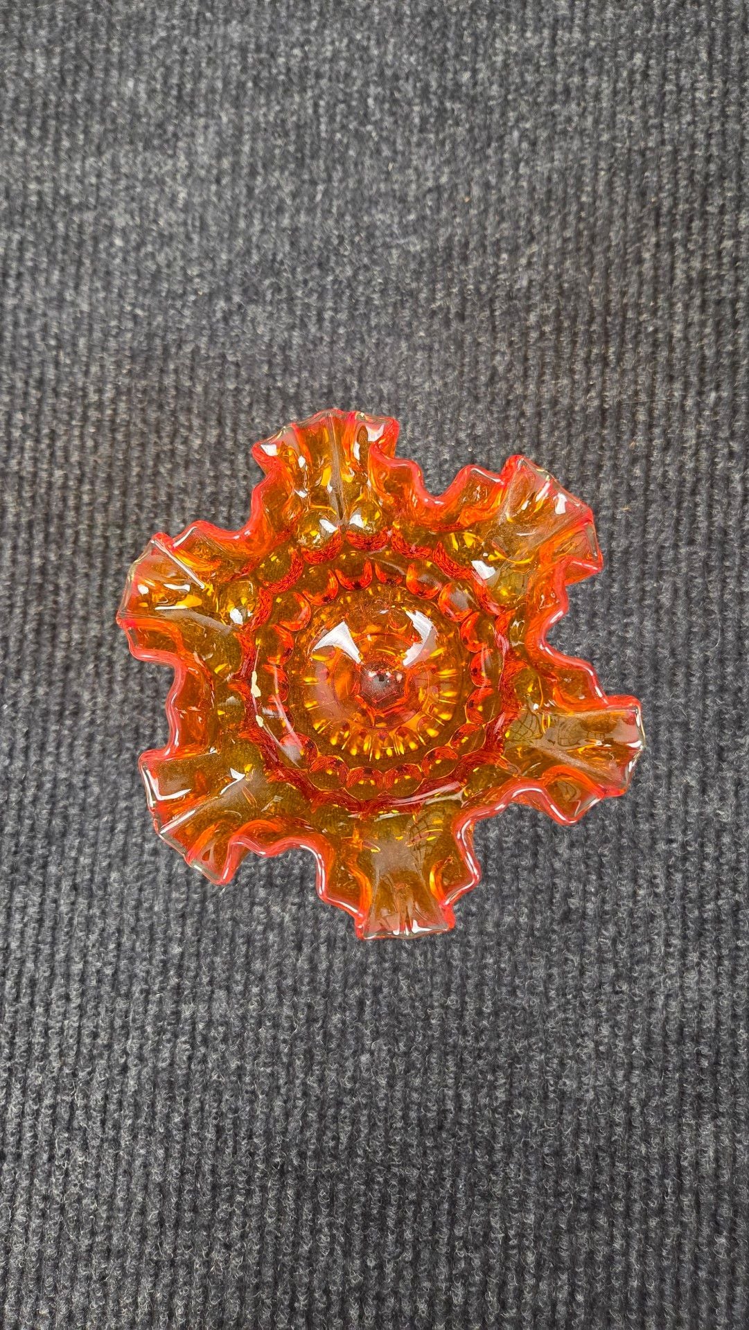 Fenton Amberina Glass Ruffled Pedestal Compote Thumbprint 7
