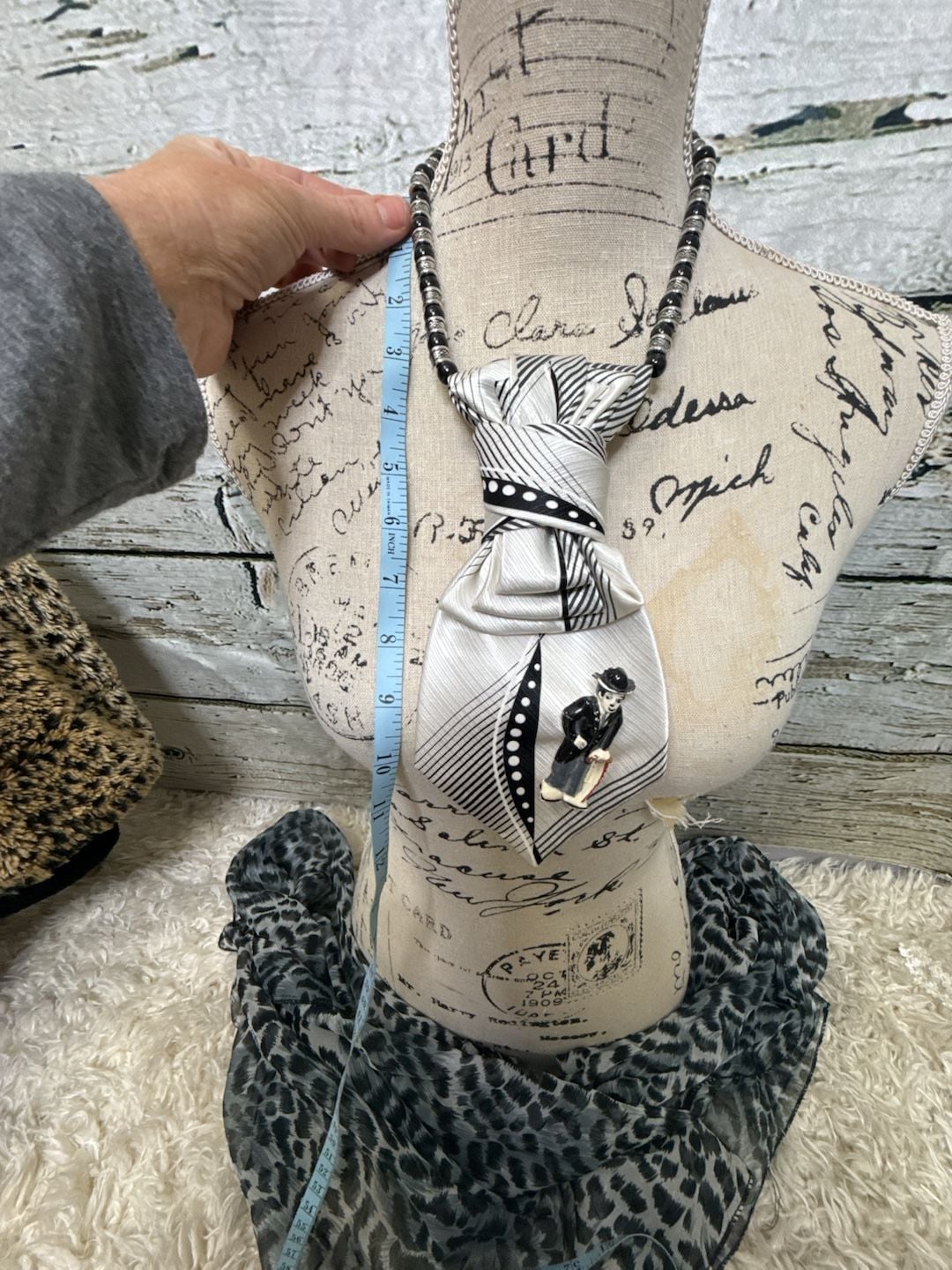 Upcycled Silk Tie Necklace Charlie Chaplin Brooch 7