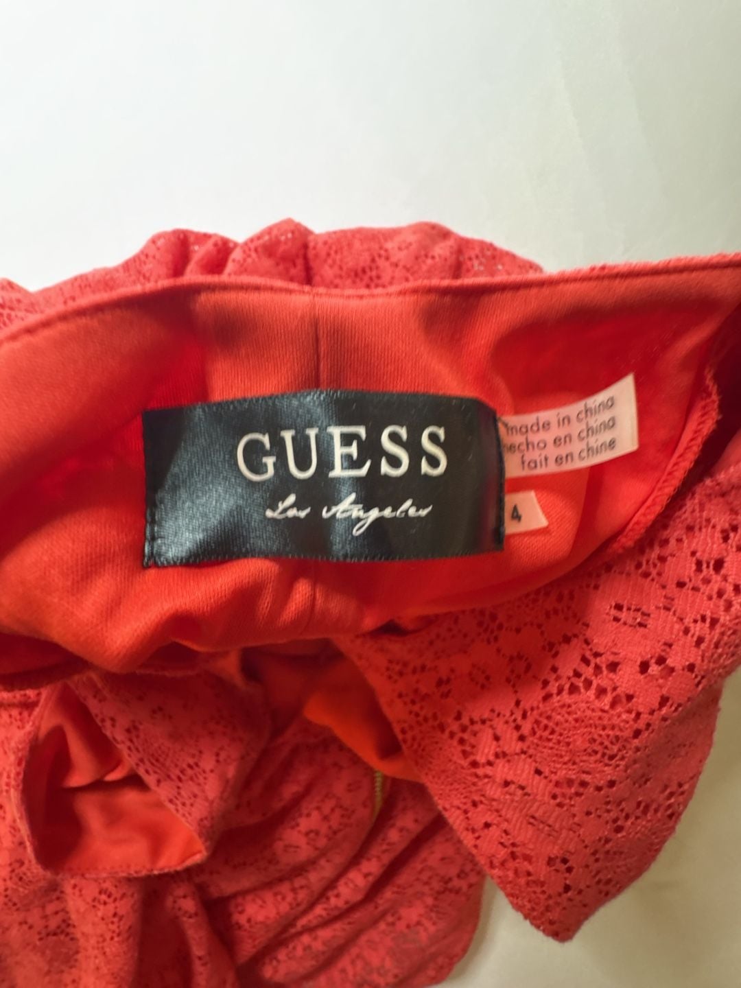 Guess Dress Size 4 Red Lace Cutout Back Zip Mini 4
